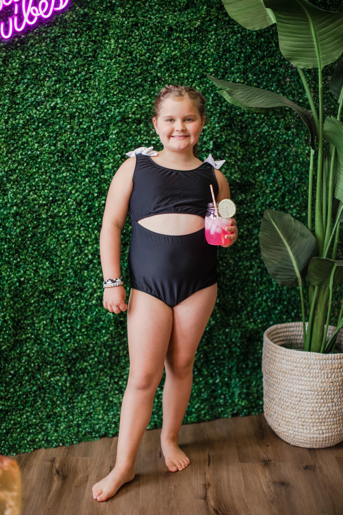 SwimHer Extended Sizing Top Tie One-Piece in Black/White