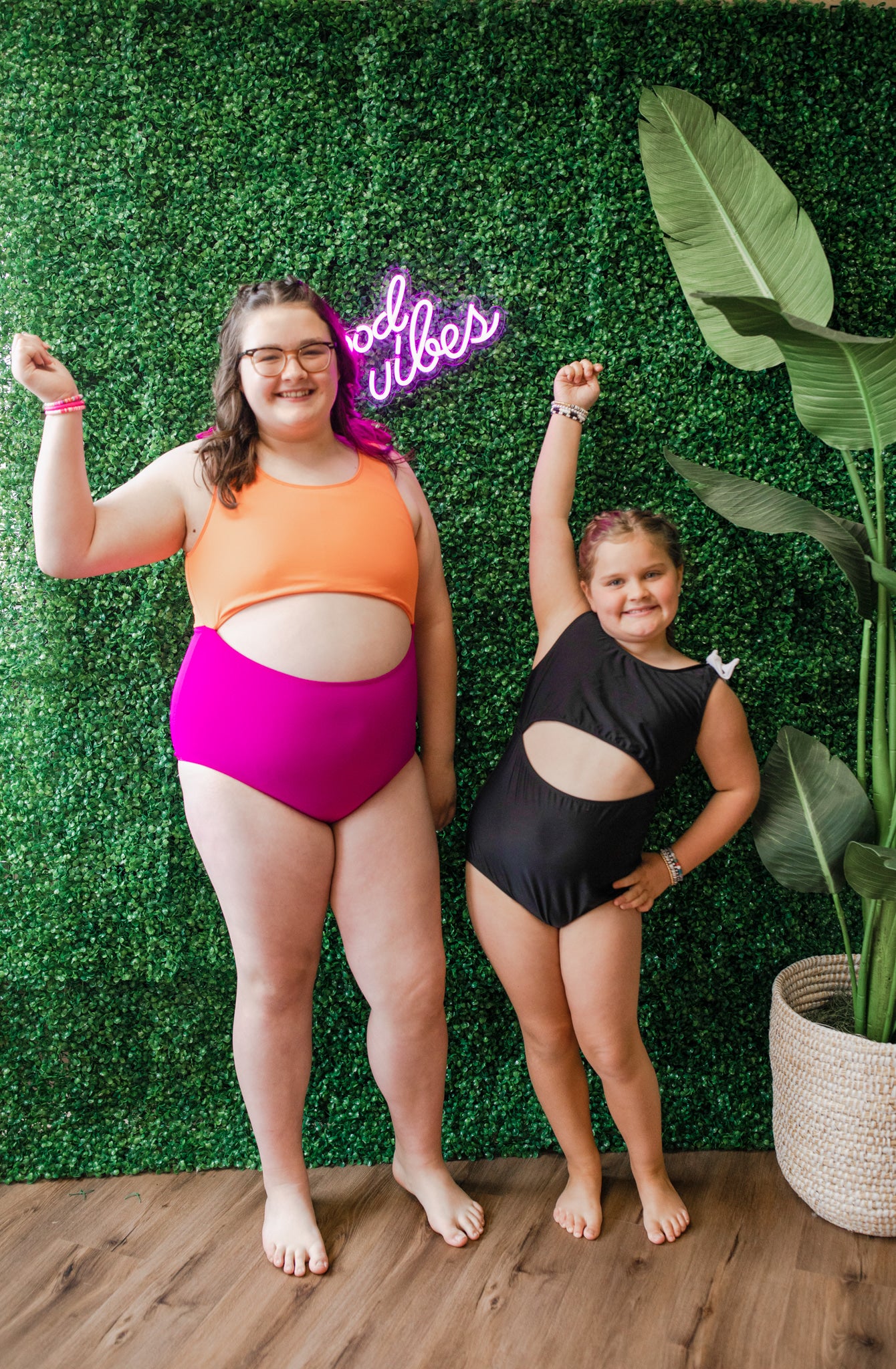 SwimHer Extended Sizing Top Tie One-Piece in Magenta/Orange and Black/White