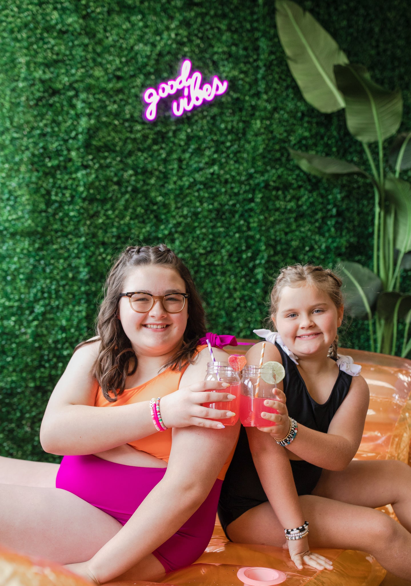 SwimHer Extended Sizing Top Tie One-Piece in Magenta/Orange and Black/White