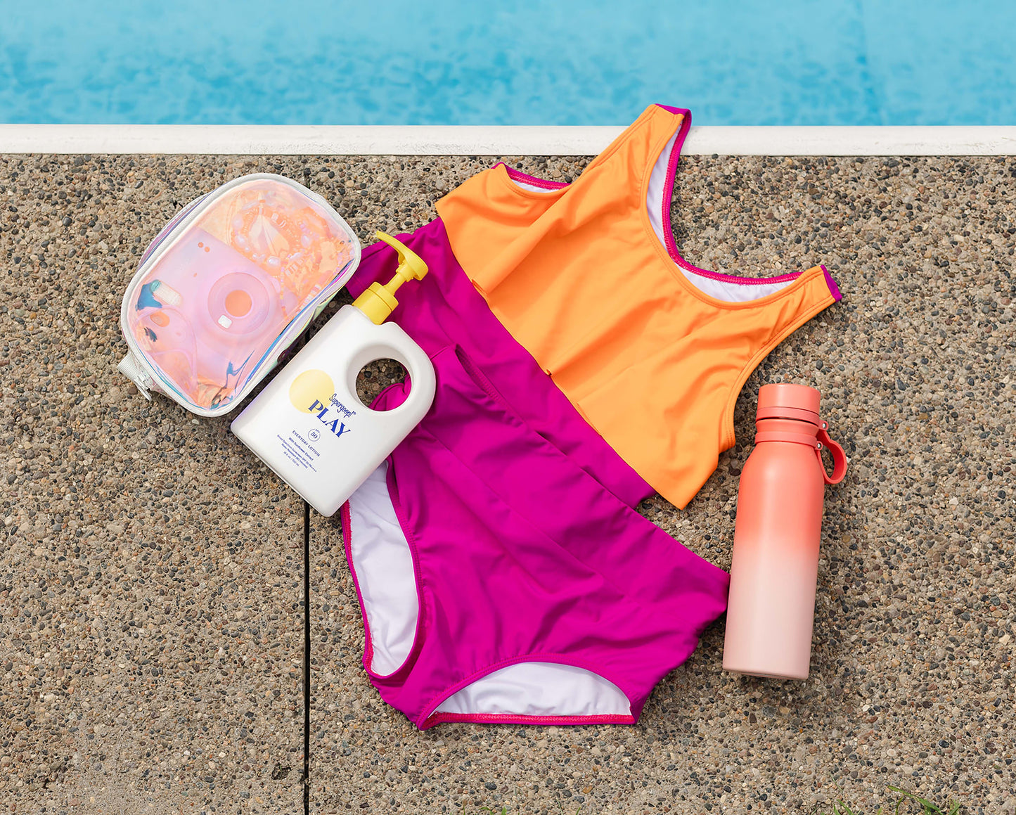 SwimHer Extended Sizing Tankini Swim Top in Magenta/Orange and Basic High Rise Swim Bottoms in Magenta