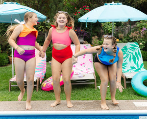 Girls Extended Size Swimsuit Top-Tie One Piece in Red/Coral
